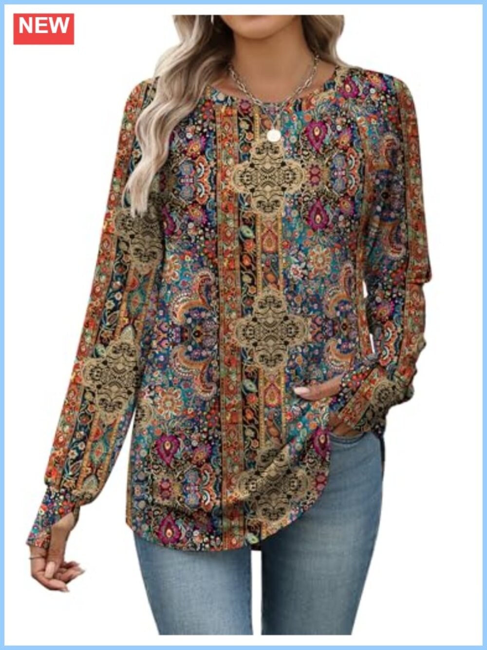 Women's Casual Long Sleeve Crew Neck Loose Tunic Top